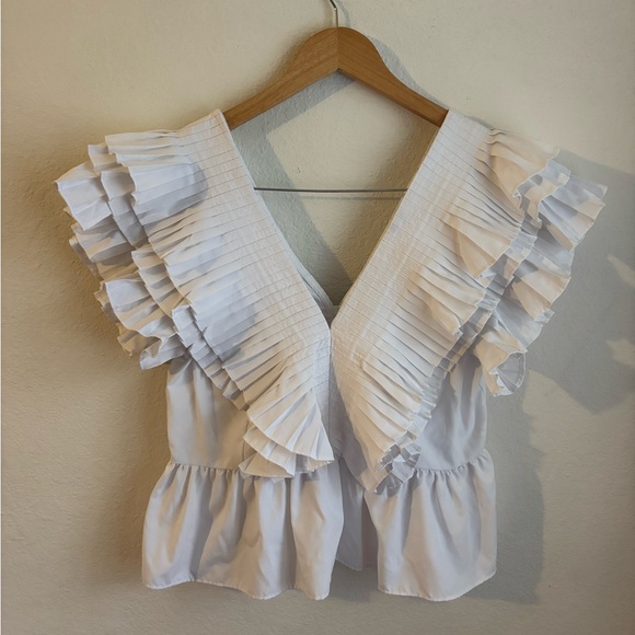 Zara White Ruffled Blouse - Picture 6 of 9
